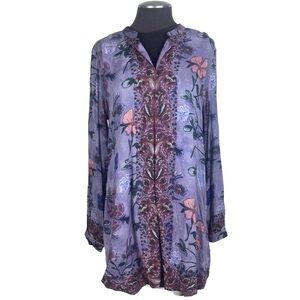 Soft Surroundings Floral Print Tunic Size L Summer Travel Purple Pink Multi